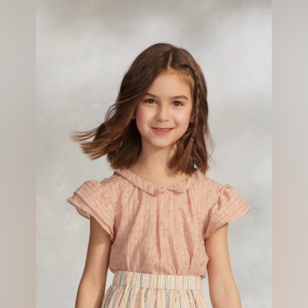 The Sunday Collective Girls Size 8-9 Pink Ruffle Sleeve Collar Blouse Top Pink - Picture 13 of 13